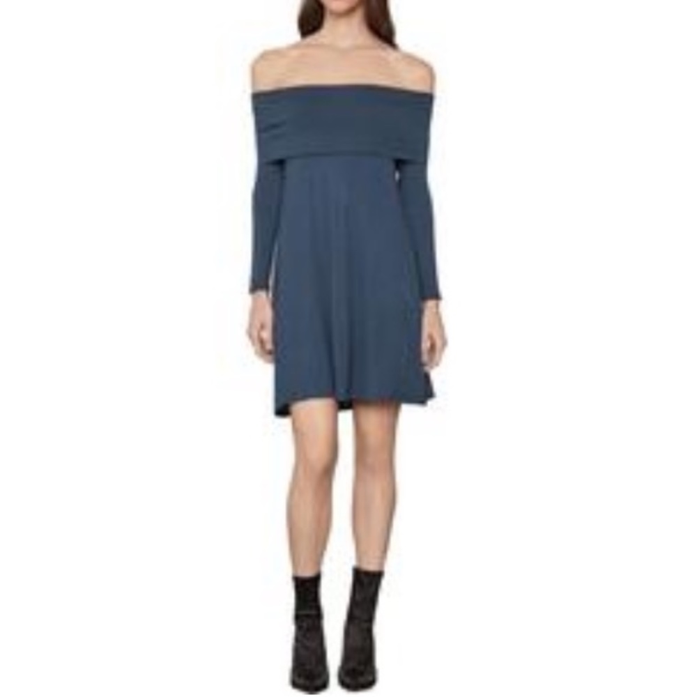 BCBG Maxazria off the shoulder long sleeve dress